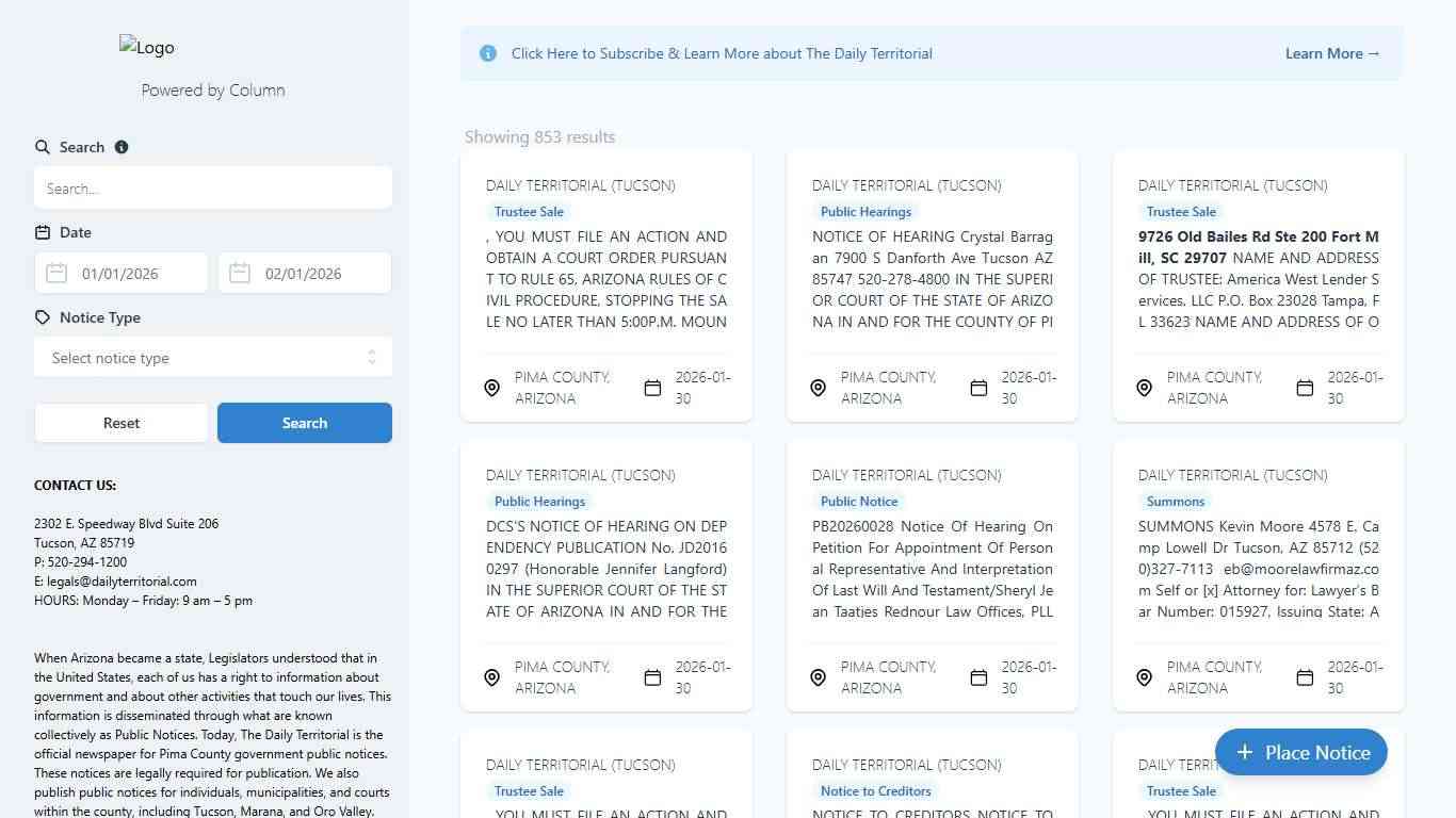 Public Notices Daily Territorial (Tucson)