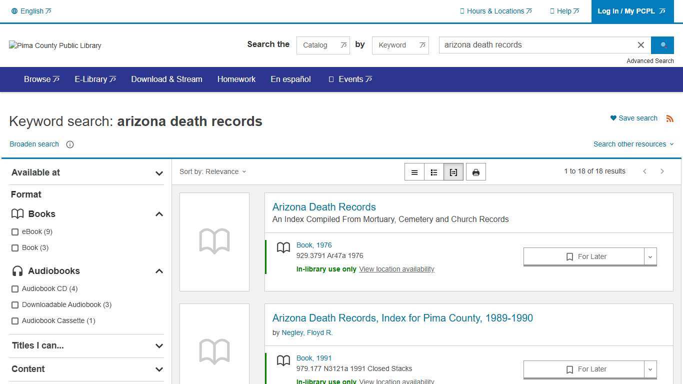 Search Pima County Public Library BiblioCommons